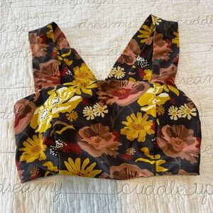 Downeast Swim Happy Floral Print Cropped Bikini Top - Yellow & Mauve